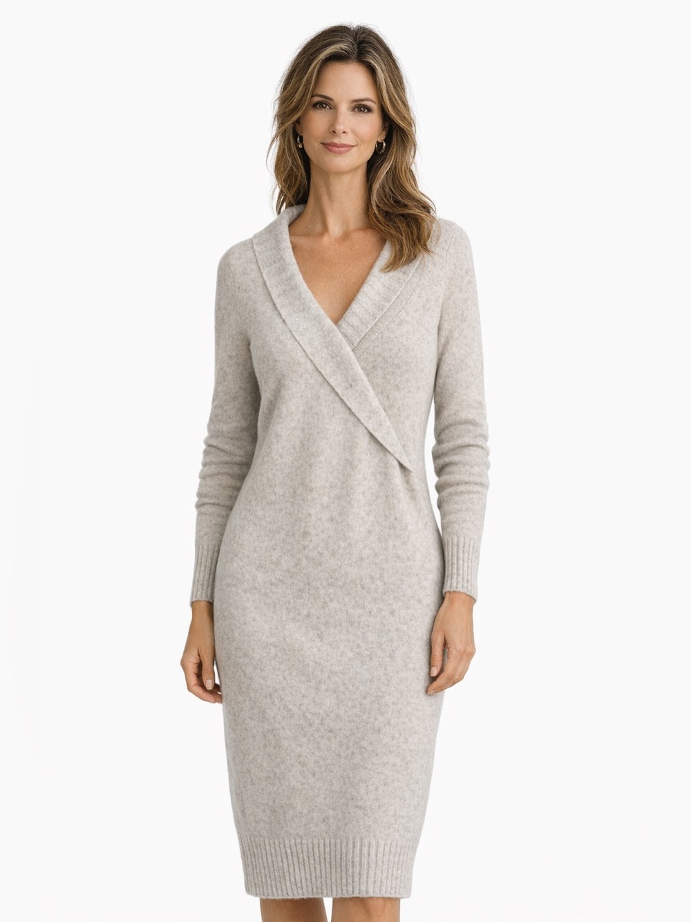 Tommy Bahama Sweater Dress Women’s Large Beige Knit Shawl Collar Fall